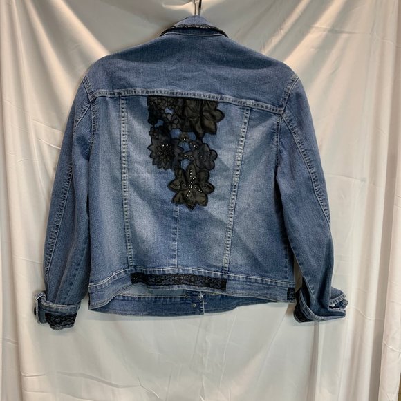 V. Cristine Black Lace Denim Jacket - Picture 11 of 14